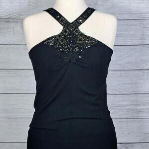Gorgeous Sexy Le Chateau Size XL Black Embellished Jewels Halter Party Top